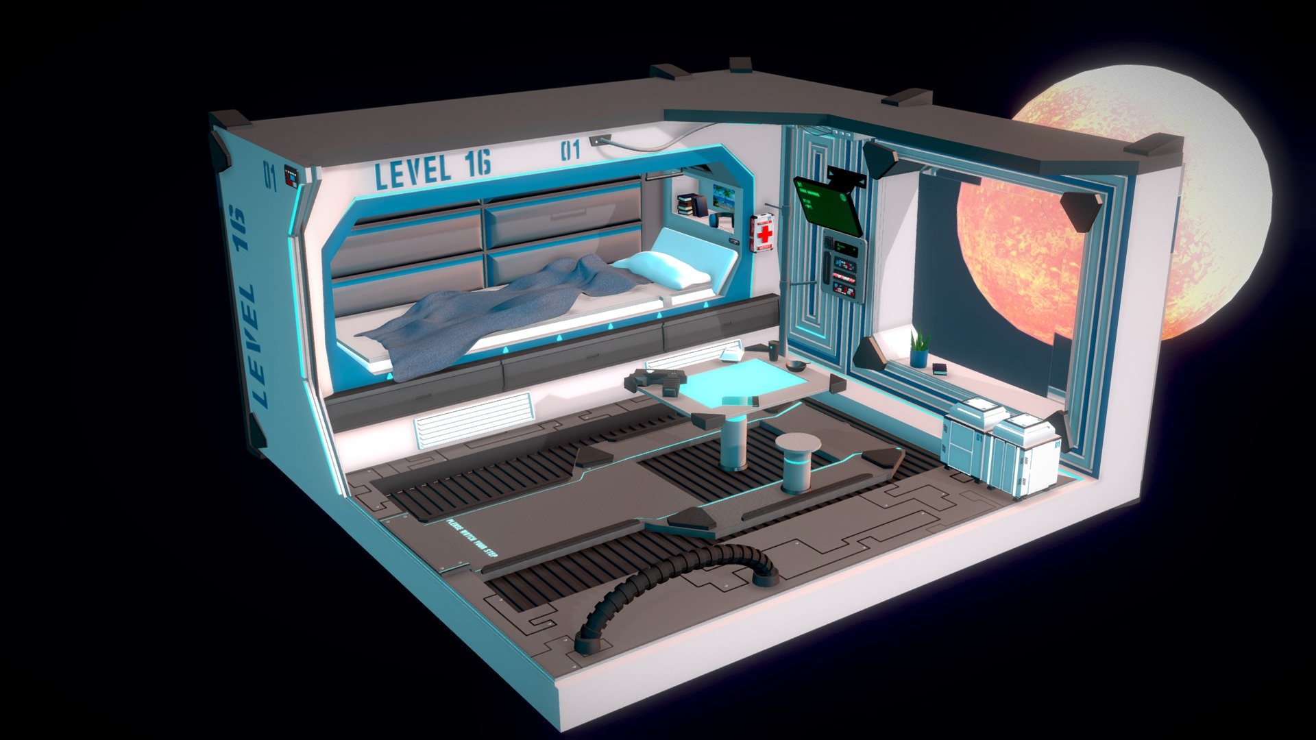 ● Science fiction space station

● Inspired by 80s SCI FI movies

● Isometric сaptain's  spaceship bedroom    

● Made in Blender

● Highly Detailed
● Textures formats: PNG (2K)