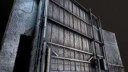 Security Gate gate, abandoned, post-apocalyptic, damaged, old, gateway, gameart, scifi, gameasset, wall