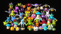 Ultimate Monsters Pack fish, bunny, cute, mushroom, bird, pokemon, tribal, monsters, demon, bat, cactus, ninja, panda, bee, chicken, yeti, enemy, alien, slime, enemies, skull, free, animated, dragon, ghost, quaternius, noai
