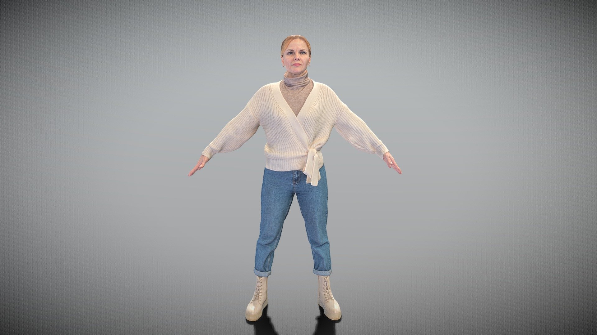 This is a true human size detailed model of a beautiful young woman of Caucasian appearance dressed in casual clothes. The model is captured in the A-pose with mesh ready for rigging and animation in all most usable 3d software.

Technical specifications:




digital double scan model

low-poly model

high-poly model (.ztl tool with 5-6 subdivisions) clean and retopologized automatically via ZRemesher

fully quad topology

sufficiently clean

edge Loops based

ready for subdivision

8K texture color map

non-overlapping UV map

ready for animation

PBR textures 8K resolution: Normal, Displacement, Albedo maps

Download package includes a Cinema 4D project file with Redshift shader, OBJ, FBX, STL files, which are applicable for 3ds Max, Maya, Unreal Engine, Unity, Blender, etc. All the textures you will find in the “Tex” folder, included into the main archive.

3D EVERYTHING

Stand with Ukraine!