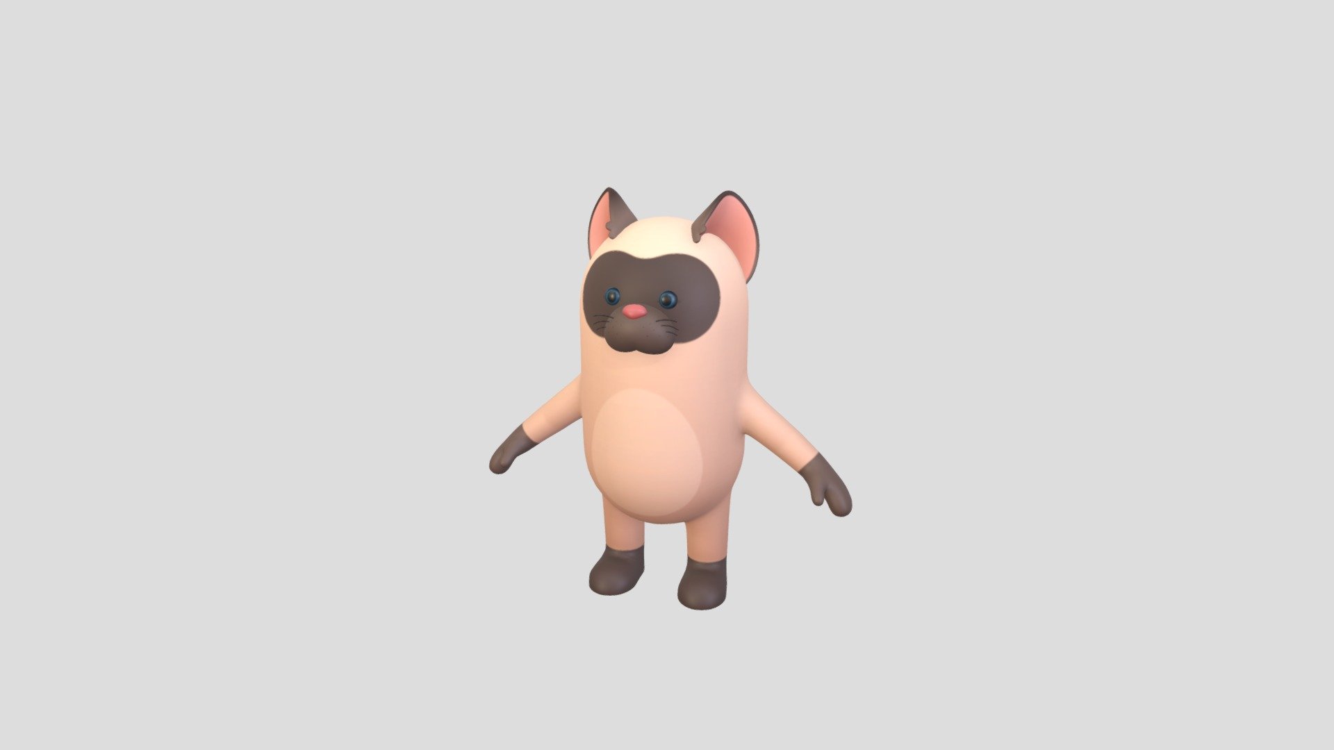 Siamese Cat Character 3d model.      
    


File Format      
 
- 3ds max 2023  
 
- FBX  
 
- OBJ  
    


Clean topology    

No Rig                          

Non-overlapping unwrapped UVs        
 


PNG texture               

2048x2048                


- Base Color                        

- Normal                            

- Roughness                         



2,792 polygons                          

2,916 vertexs                          
