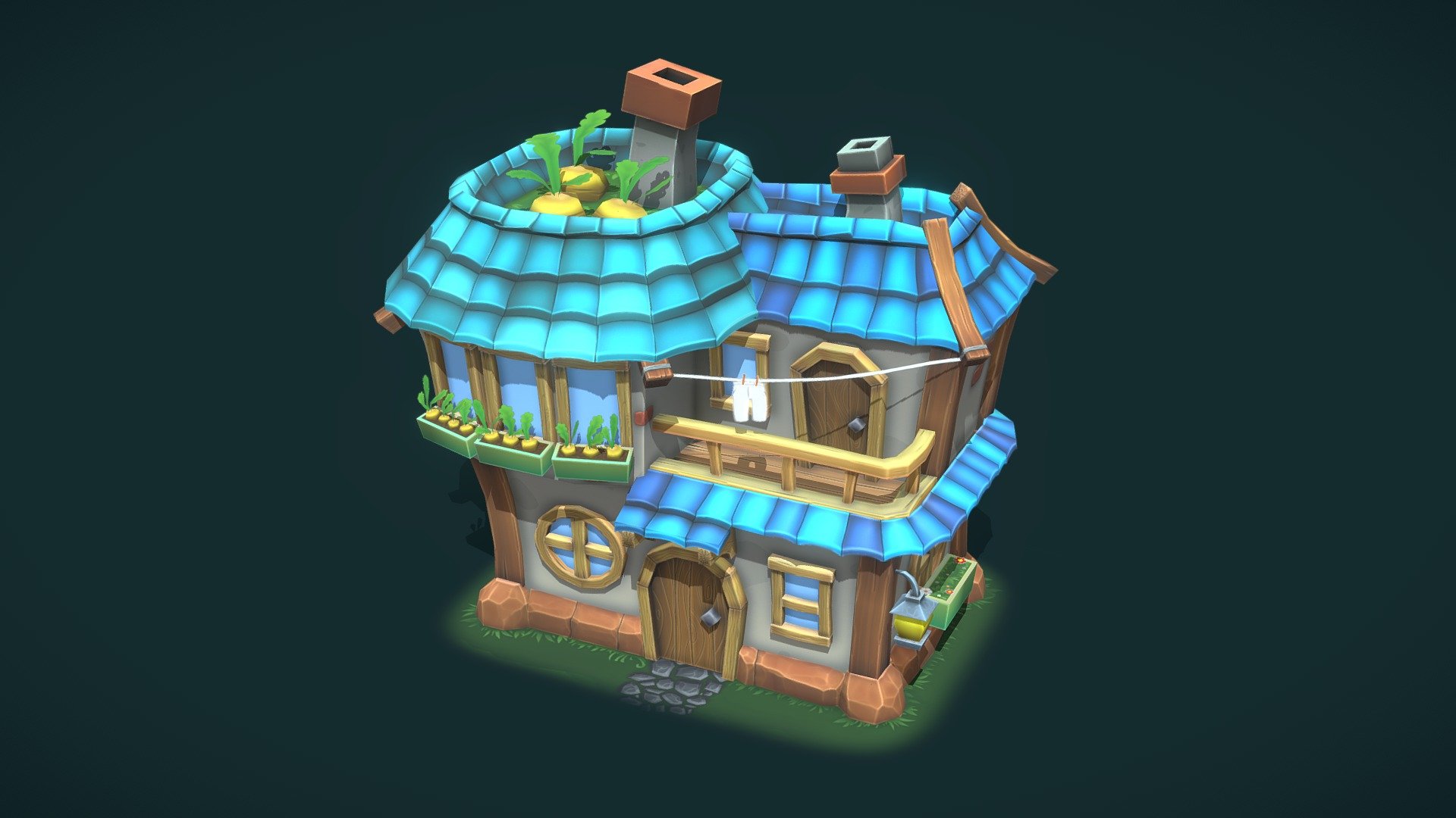 Rabbit house made for entrance test. Some parts was baked from high poly, some was full handpainted.