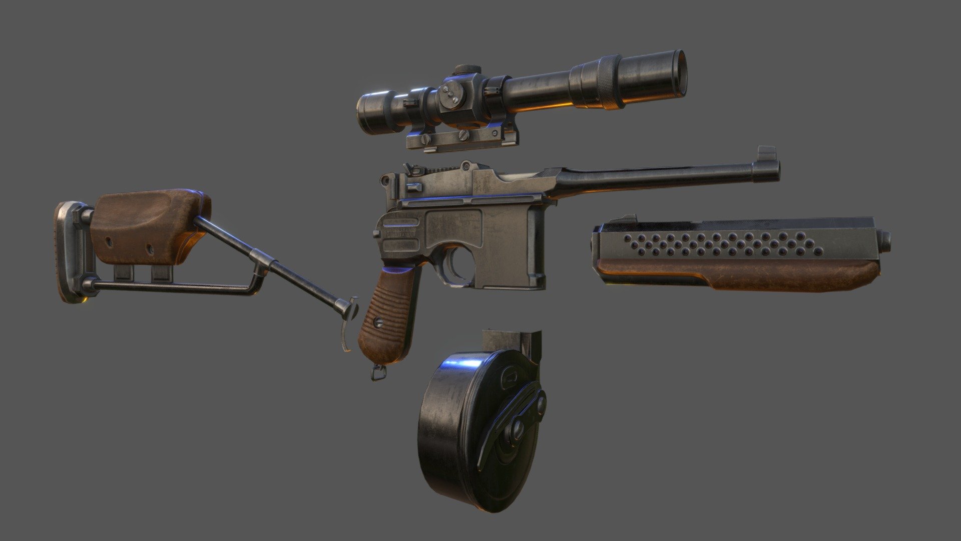 A classic German gun, later produced all over the world, but here I tried to stay close to the original German design. Since I was having quite fun making it I added some extra parts. : )