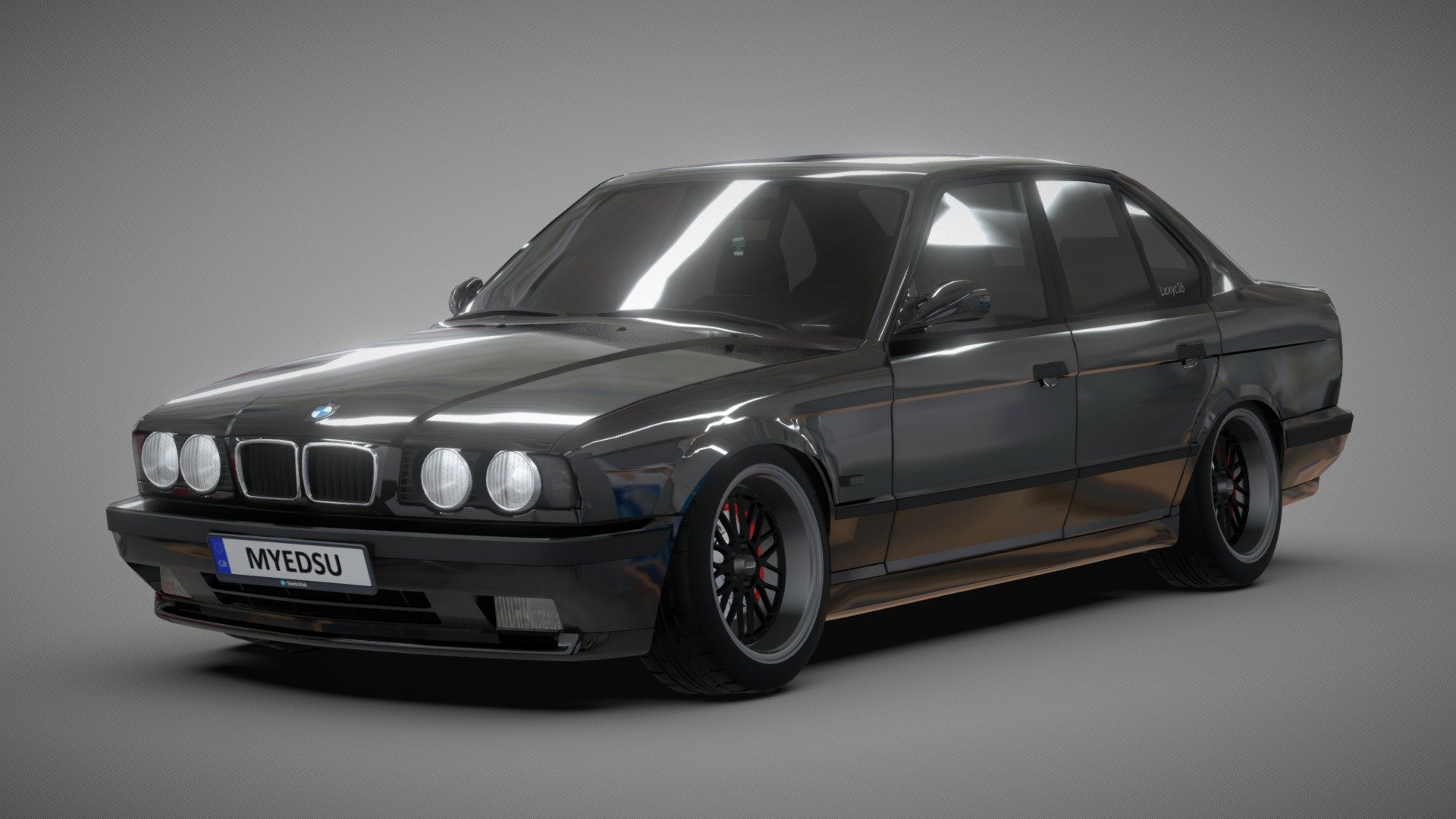 

BMW E34 - the third generation of the BMW fifth series, produced from 1987 to 1995 with a sedan body and 1996 with a station wagon body. The car was designed in the style of a traditional BMW, but at the same time contained modern technology.

Wikipedia - https://en.wikipedia.org/wiki/BMW_5_Series_(E34).

Wheel model by Lexyc16 - https://sketchfab.com/Lexyc16 (disk -https://sketchfab.com/3d-models/bbs-lm-93fbcf56ebab4be99f00b8b1246b6010)

I made in Blender (2.92).