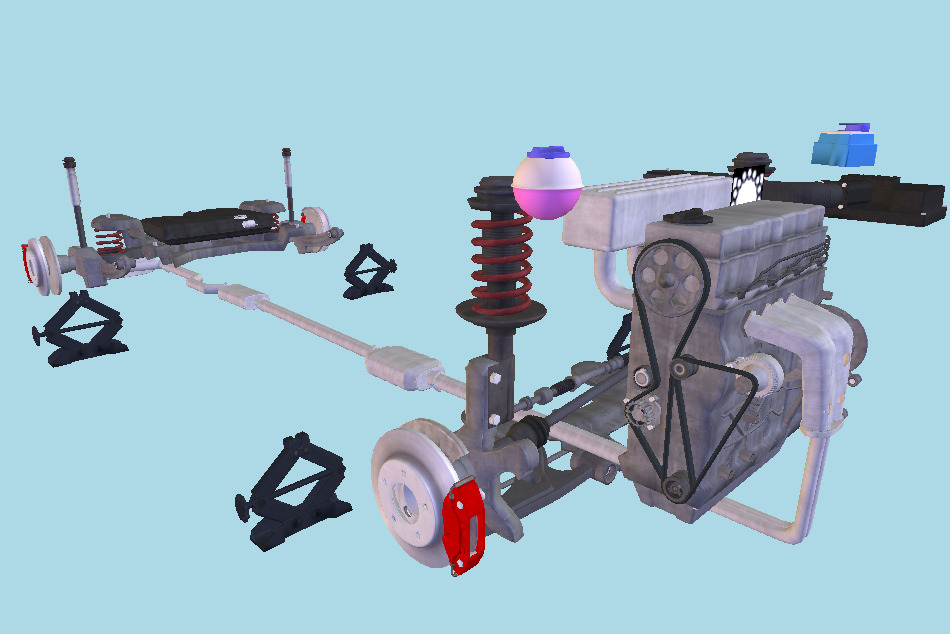 Complete Generic 4-cylinder FWD Drivetrain Engine 3d model