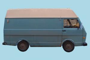 Blue Van van, bus, vehicle, truck, carriage, car, metro, transit, transport, old, low-poly