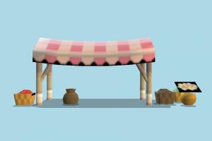 Tent shop, market, front, tent, lowpoly, structure