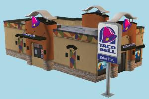 Taco Bell restaurant, building, burger, food, brick, drive, exterior, highway, dinner, breakfast, sandwich, travel, baked, eater, service, billboard, public, bread, town, hamburger, fastfood, vacation, mcdonalds, trip, house, city, street