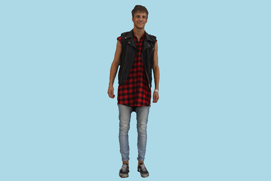 Man Standing in Leather Vest 3d model