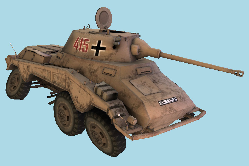 SDKFZ 234 Puma Damaged Army Tank 3d model