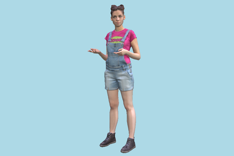 Fitness Young Girl in Denim is Posing 103 3d model