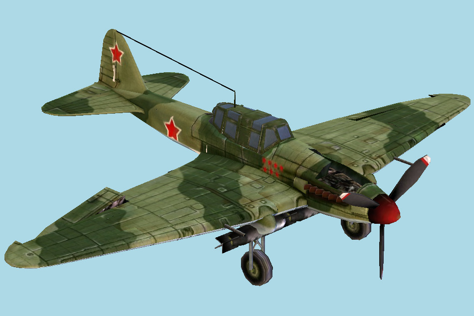 Ilyushin Il-2 Sturmovik Military Damaged Plane 3d model