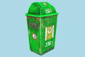 Trash Can trash, garbage, dumpster, recycling, green, rusty, refuse, can, street, object