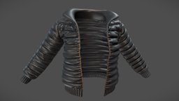 Female Shiny Black Open Front Padded Jacket short, winter, front, fashion, girls, jacket, open, clothes, stylish, coat, shiny, casual, womens, padded, wear, pbr, low, poly, female, black