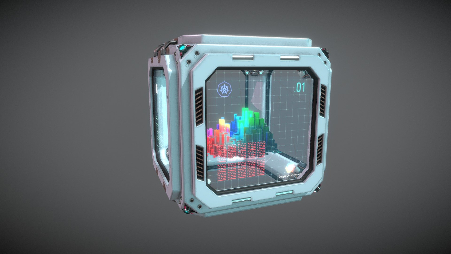 sci-fi box with some tracking beams to scale and update your app - Kubernetes container, application installed - 3D model by Gasanoff 3d model