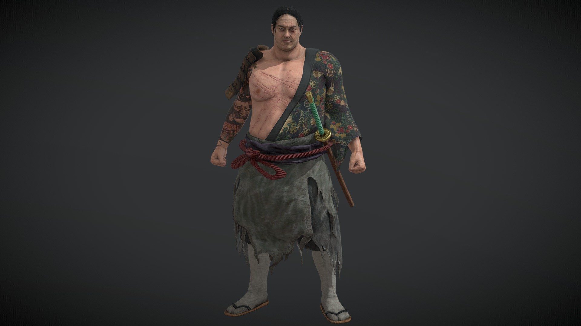 Samurai:
Complete archive in additional file.

Character in A-pose ( Game Version).




High details.

Highres unique textures.

Rigged.

Exported to Unreal ( migrate files). Use same standard unreal mannequin skeleton. Can handle the same animations as Unreal mannequin from marketplace.

Highres Texturesets.

Professional Uv Layout.

Character mesh.

3d Game Ready Samurai Warrior Character.

High detail and realistic model.

Rigged, with high definition textures.

Texture types:




Albedo (Diffuse).

Normal.

Roughness.

Metallness.

ORM(Unreal Engine).
 - Samurai Character PBR Game Ready - Buy Royalty Free 3D model by lidiom4ri4 3d model