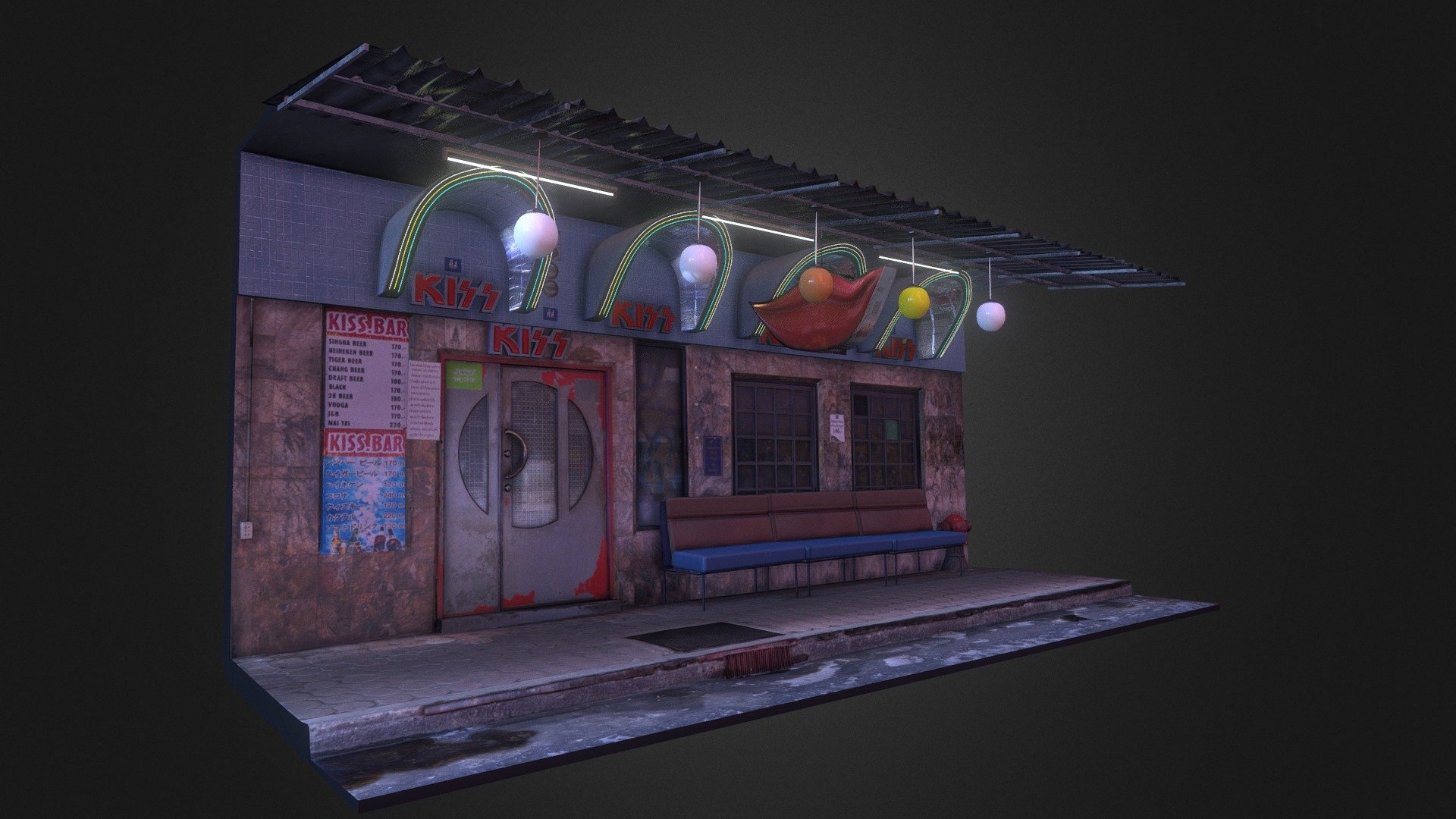 Kiss Bar in Patpong Street , Silom , Bangkok, Thailand - Kiss Bar Bangkok - Buy Royalty Free 3D model by Phantasma Labs (@phantasmalabs) 3d model