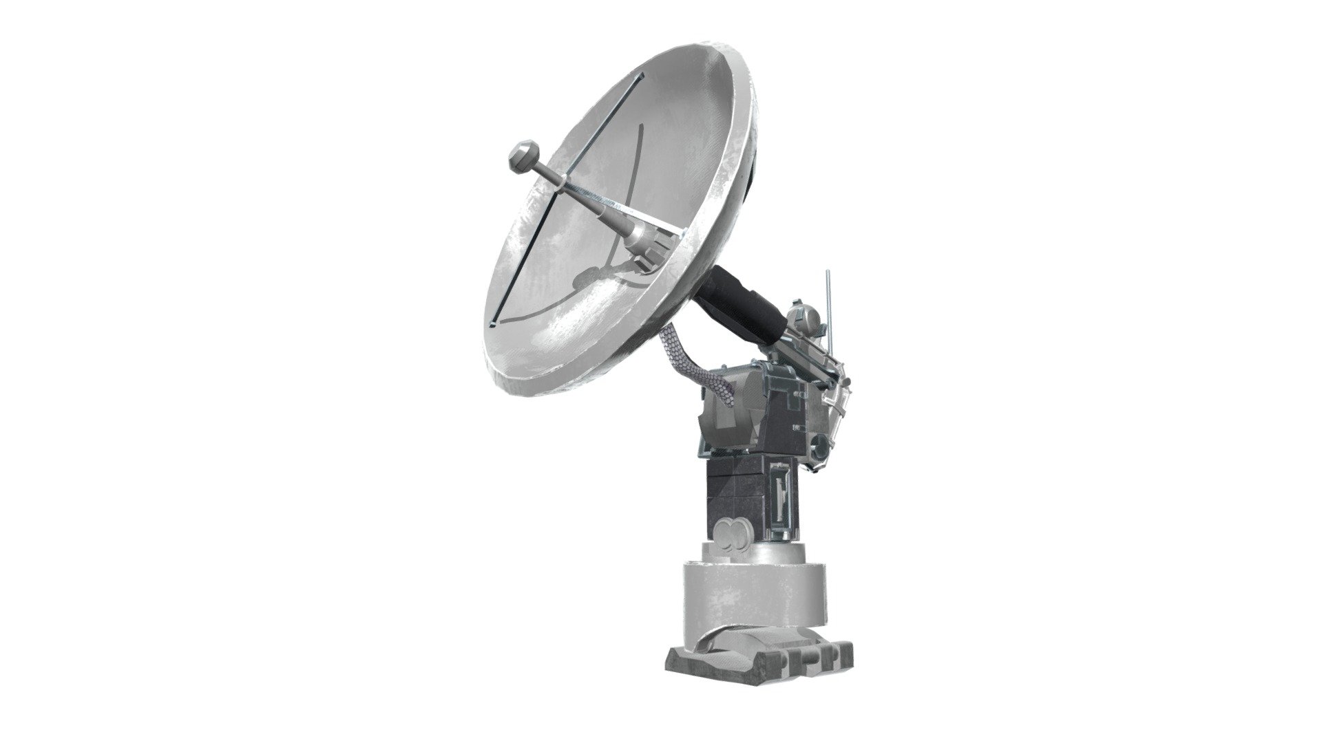 This is a, low poly PBR game ready model of a SciFi satalite dish.

TOPOLOGY 
Object has good edge loops and topology. 
All objects in scene correctly named and pivots set to zero for easy animation and scene management. 
Built In real world scale, scene is in centimeters and main object is centered at zero.
Mesh resolution for object is 13057 polygons 14648 verts. file section includes FBX and OBJ as well as main max file.

MATERIALS
I've added Zipped files for full PBR, textures
Hope you find this product useful and feel free to contact us if you have any questions 3d model