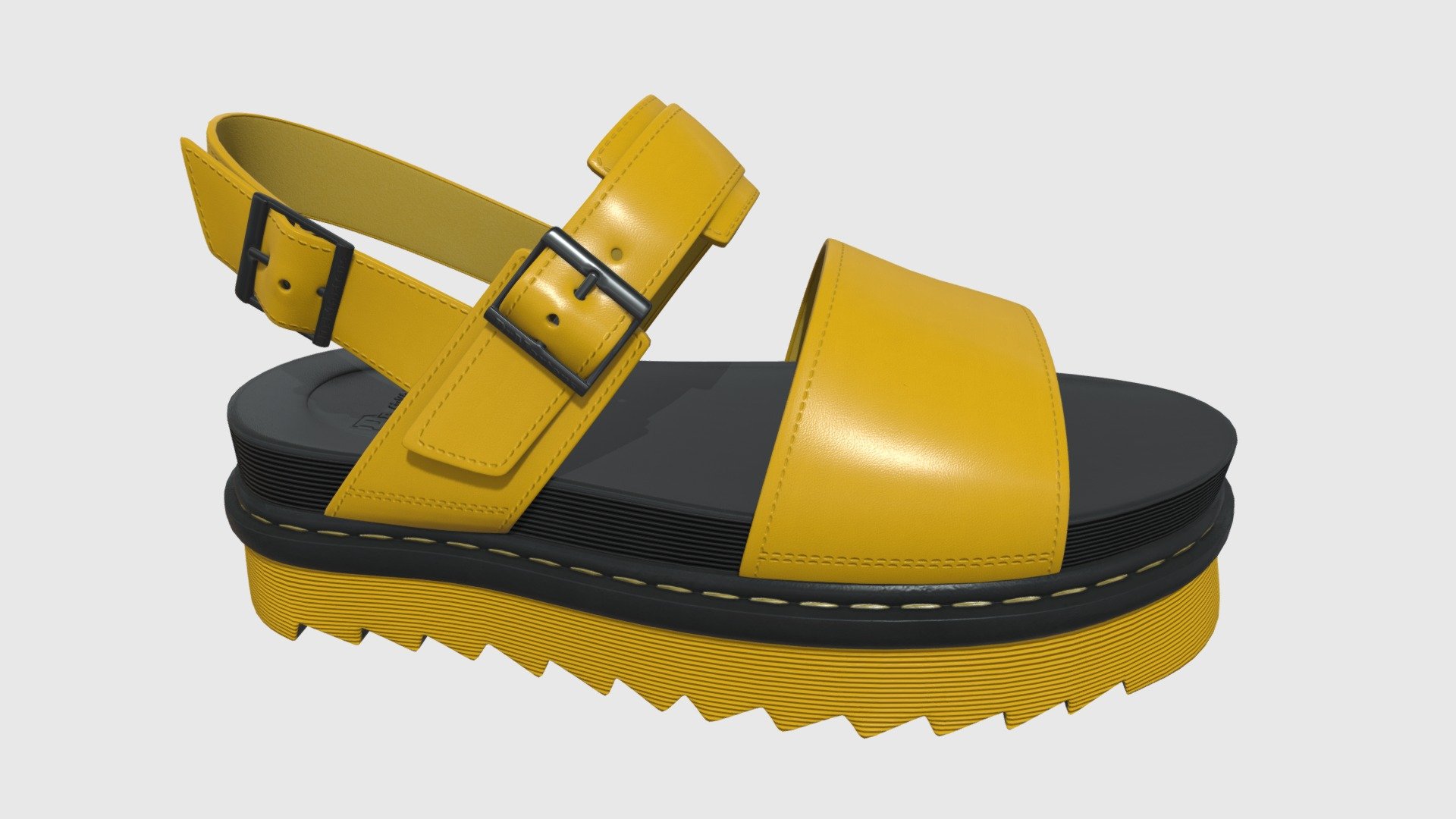 This is a lowpoly game-ready model. Model can be used in games, for characters, interior scenes or something else

Quantity of polygons is indicated for one shoe! 

Total polygons 17400. Total vertices 17700

All textures are baked. Modeled after a real mannequin leg.

Including these maps:

UV

Base color(Right and Left) 

Ambient occlusion

Specular(Right and Left)

2 Normal(Right and Left)

All textures are in PNG 48bit – 4096х4096.

Created in 3ds Max(2023)

Including 3ds Max(2018), Blender (3.6.5), Maya(2022), Fbx (2014-2015), Obj format, and all standart textures
 - Sandals  Dr  Martens Black Yellow - Buy Royalty Free 3D model by YanaDesVal 3d model