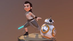 Rey & BB-8 droid, disney, lightsaber, rey, daisy, bb8, bb-8, daisy-ridley, cartoon, starwars