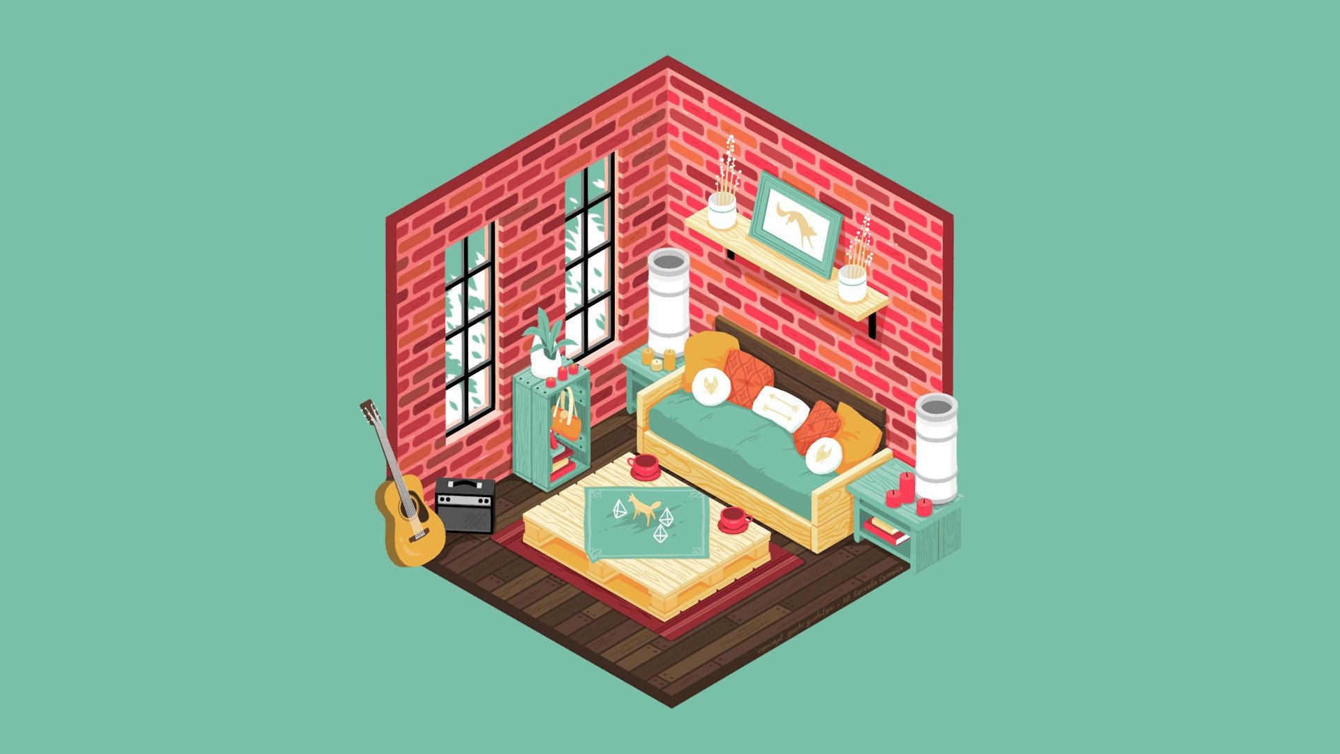 Interior scene based on an illustration by Yoshi Yoshitani (yoshisquared on Twitter):


Click here to see the original post with all three isorooms!

It was my first time modeling a full scene with multiple objects and it was super fun! I loved being faced with a new challenge with every object and seeing the scene slowly come together.
Modeling with Blender, textures with Photoshop.

I hope you like it! - Fox Isoroom - concept by Yoshi Yoshitani - 3D model by Sarcelle Cannelle (@paulinecb) 3d model