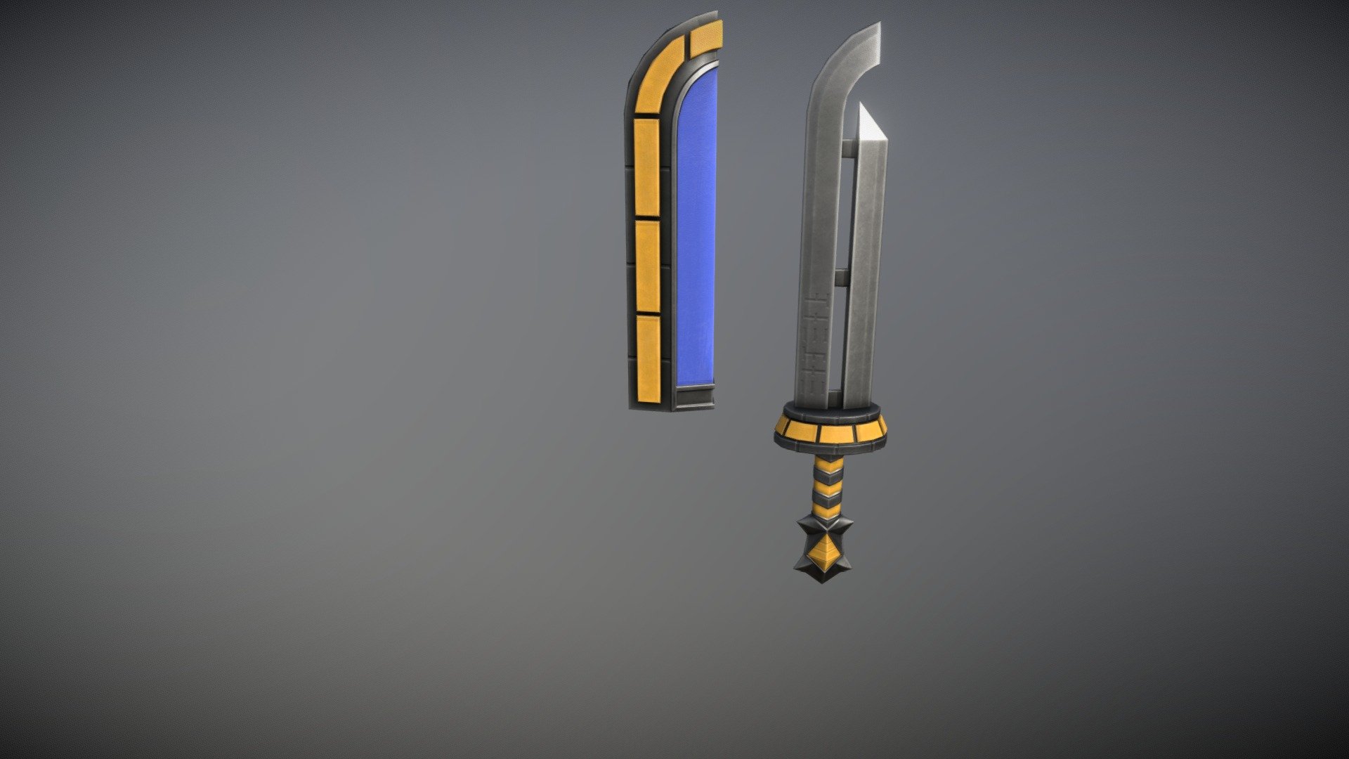 Fanart of the reforged Razor Sword from the Legend of Zelda: Majora's Mask, based off the official Majora's Mask 3D model. 

Modeled in Blender and textured in Substance Painter. 

The text on the blade reads “Zubora &amp; Gabora” in ancient Hylian script. Zubora and Gabora are the blacksmiths at Mountain Smithy, who reforge the Kokiri Sword into the Razor Sword 3d model