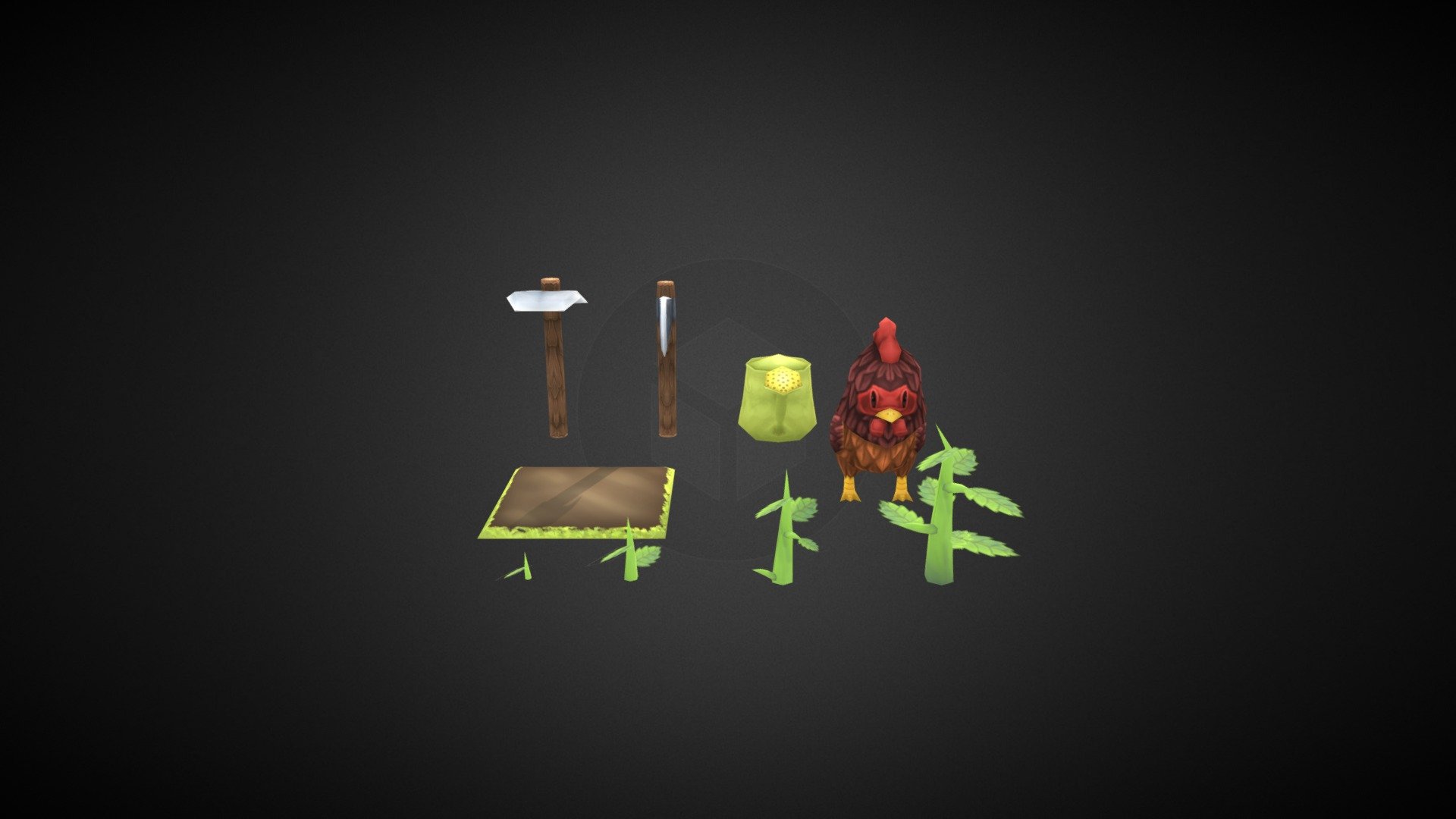 Assets de fazenda no estilo cartoon e lowpoly, com texturas feito a mão 3d model