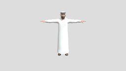 Emarati Male in Local Dress (Rigged+Expressions) arab, uae, gulf, male, rigged, emarati, kandora