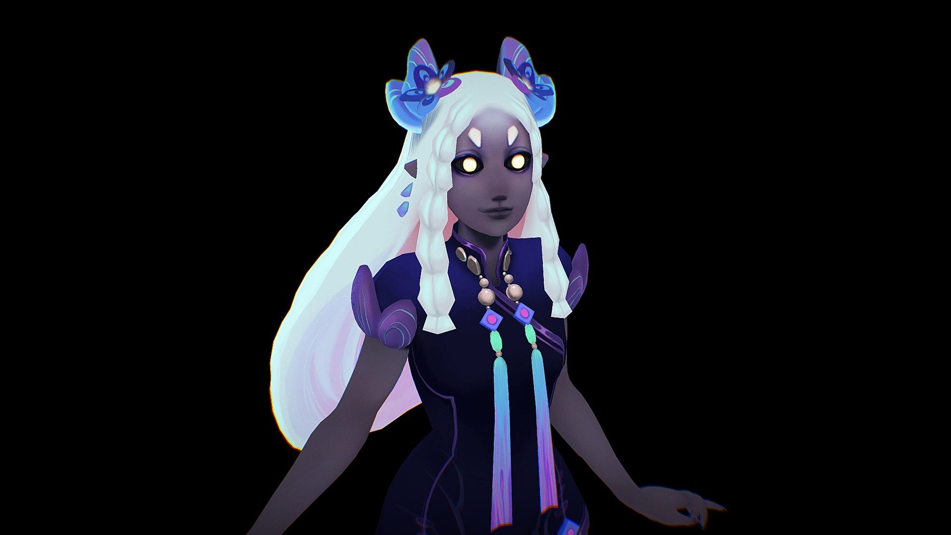 Based off of Mélisande Armand's &lsquo;Erythie'

&lsquo;Erythie is a Lunar nymph, appearing when the night falls to take care of her blossoms and watching the stars until dawn'

Link to OG concept: https://www.artstation.com/artwork/D5oYdE - Lunar Nymph - Hand Painted - Low Poly - Download Free 3D model by Isabella Crowder (@IsabellaCrowder) 3d model