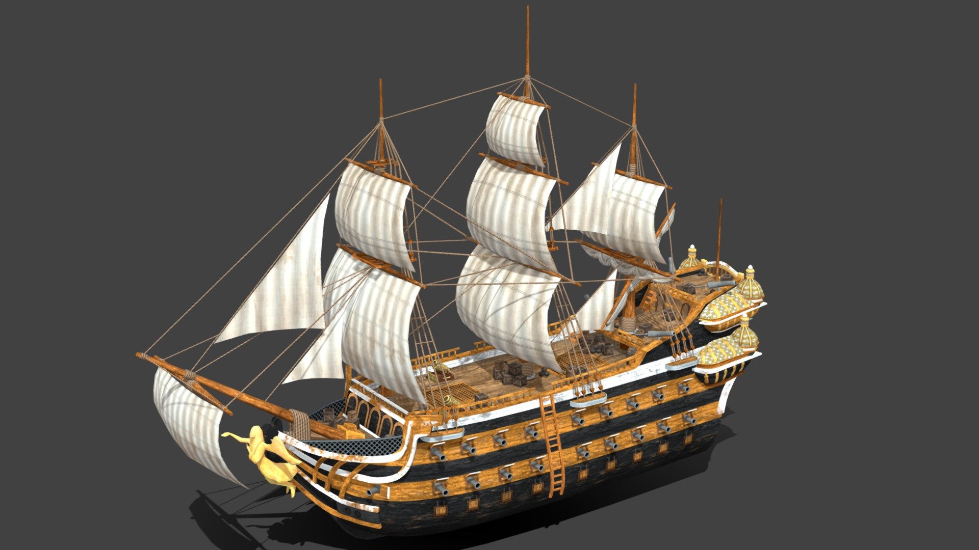 Galleon  Battleship 

War Galleon

Pirates Galleon

Pirates of the Caribbean

Galleons were large, multi-deck sailing ships, first used as armed cargo carriers by European states from the 16th to 18th centuries during the sail era, and were the main vessels intended for use as warships in the mid 1600s 3d model