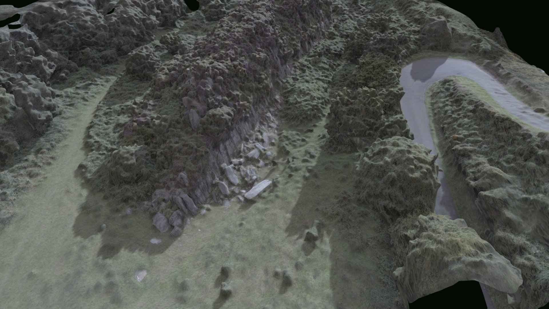 The quarry site for the ancient bluestones of the neolithic stonehenge temple.
The stone quarried here was made into a temple in south wales before the builders realised their mistake and moved the structure 280km SE to wiltshire, thus starting the stonehenge temple and the anual festival of eating mushrooms,feeling rock and rolling in the summer grass 3d model