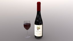 Wine Bottle and Glass drink, wine, downloadable, redwine, maya, glass, free, bottle, download, nocopyright, glassofwine, royalityfree