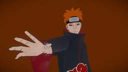 Pain (Naruto) anatomy, humanoid, style, pose, shading, clothes, pain, midpoly, naruto, robe, akatsuki, 3danimation, painted-texture, narutoshippuden, 3d, blender, blender3d, model, animation, 3dmodel, human, anime, rigged, highpoly, model3d, skin