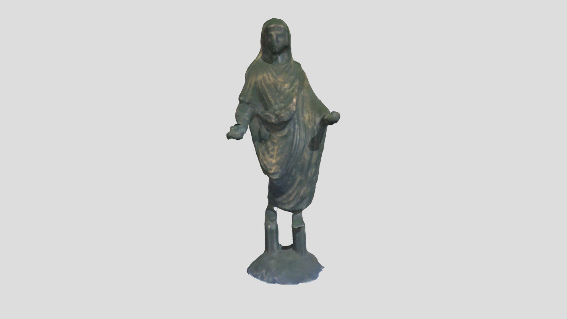 This copper alloy figurine represents a spirit which was venerated as the personal guardian of the head of a household. Recovered from the men's quarters of a legionary barrack block in Caerleon&hellip; read more.

Genius Rhufeinig Togatus - Mae'r ffiguryn aloi copr yn cynrychioli ysbryd a oedd yn cael ei addoli fel gwarcheidwad personol pennaeth teulu 3d model