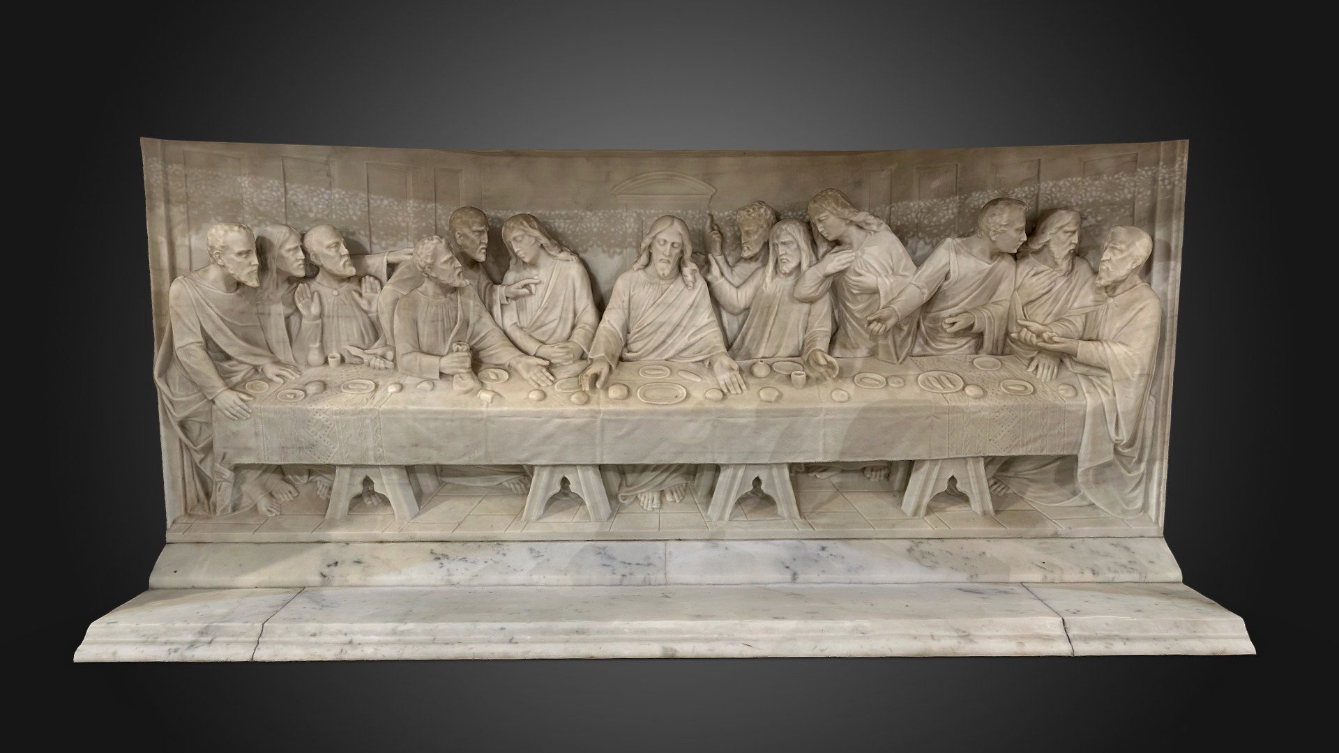 Sculpture - The Last Supper
Church of the Assumption
61 N Cliff St, Ansonia, CT 06401

The Church was designed by architect Patrick Charles Keely (1816-1896) of Brooklyn, New York, the leading church architect of his day. The church was built by J. M. Wheeler of Ansonia, under the supervision of James Houghton, Patrick Keely’s son- in-law. The first stone was laid on September 16, 1889; and two years later, on Sunday, September 6, 1891, the cornerstone was put into place by Very Rev. James Hughes, V.G., acting for Bishop Lawrence McMahon, who was in Europe at the time. From the time of the ground-breaking (1889) until the time of its completion (1907), the new church took eighteen years to build 3d model