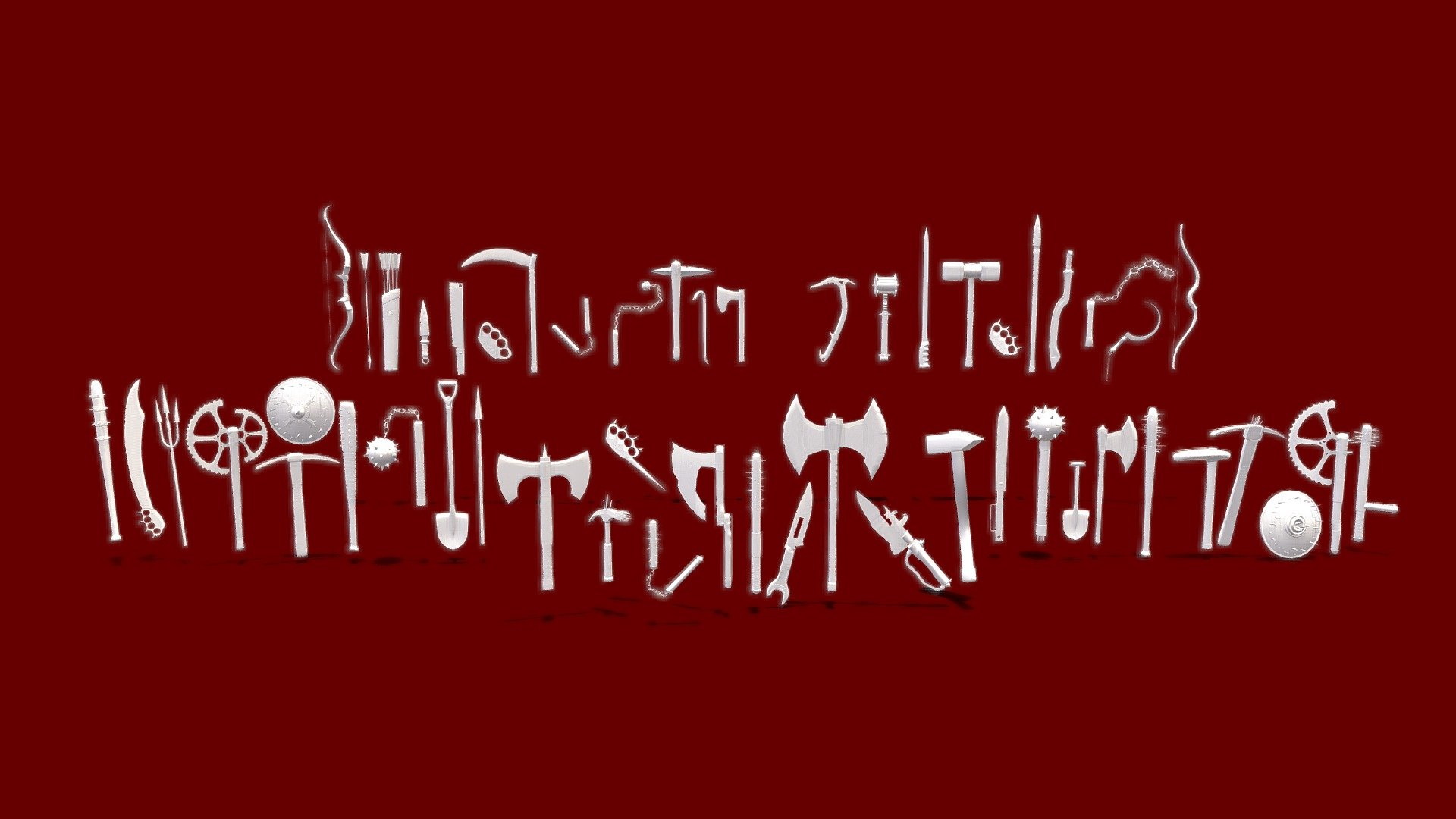 50 Post Apocalyptic Weapon  Base mesh 🔥💀 

Upon purchasing this package, you will receive: 50 , 3D models in FBX format, base mesh

All models have Full UV maps  🧱 

Low-poly clean topology, optimized for game and 3D software ( Game ready ) . 📺 

All models have less than 10k polygons. 

Created in Cinema4D 📚📷 

Included models:

Axe

shield

knife

sword

brass knuckles 

bow

spear

AND&hellip; - MW-50 Post Apocalyptic Weapon Base mesh 🔥💀 - Buy Royalty Free 3D model by Team2030 3d model
