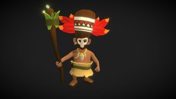 Tribal Shaman tropical, cartoony, mobilegames, substancepainter, lowpoly, hand-painted