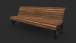 Street Bench wooden, bench, garden, exterior, urban, seat, worn, classic, furniture, park, outdoor, seating, public, rest, old, station, street