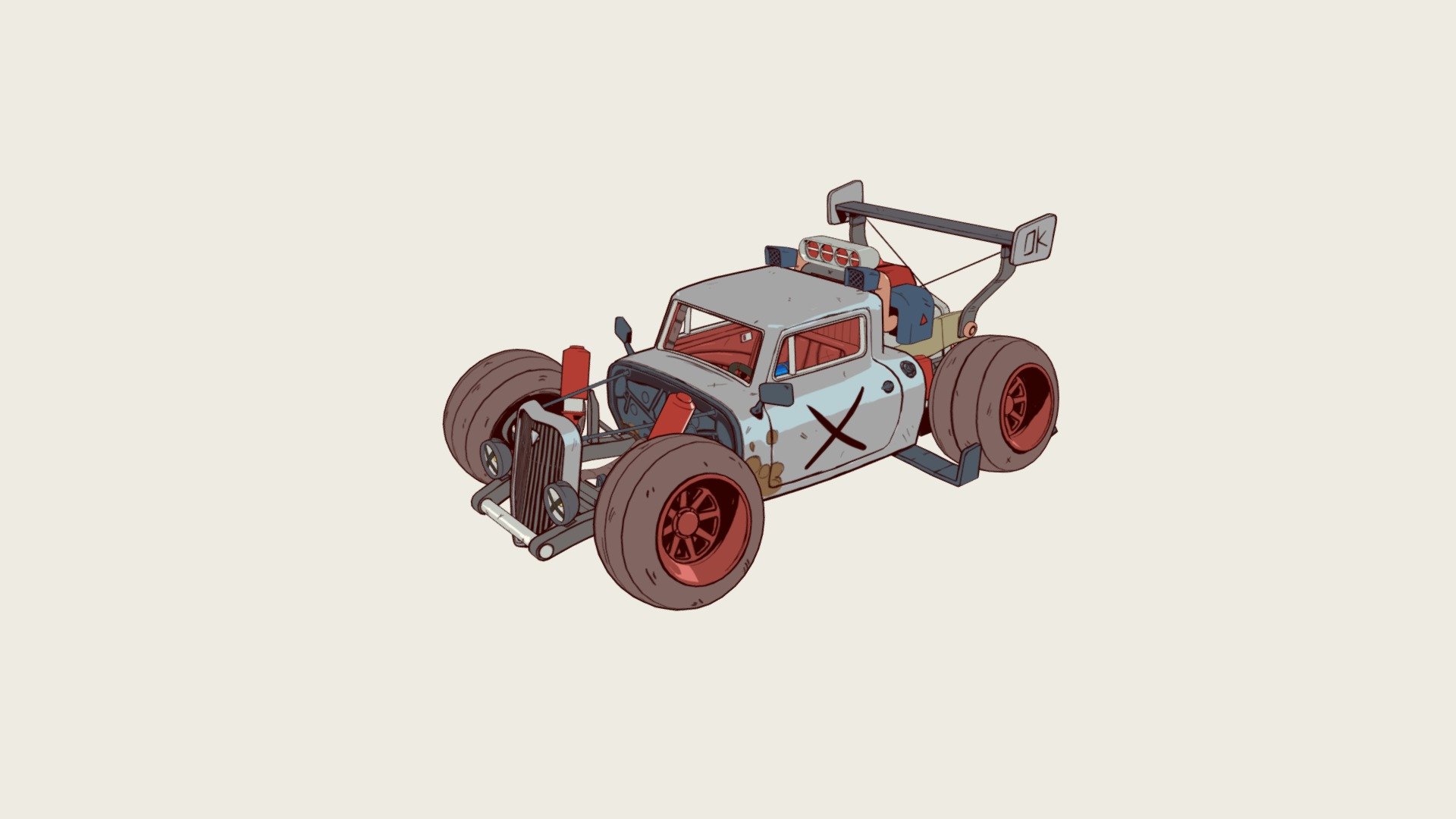 Based on a concept art by Fernando Correa on Artstation, the idea was to follow as close as possible the concept art style. 

Modeled and rendered in Maya 2K19 and handpainted with Substance Painter

Beauty shots on my Artstation - Cell shaded Hotrod - 3D model by elykk 3d model
