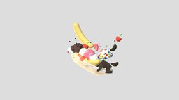 Cute Banana Split food, cute, banana, snack, render, 3d, blender