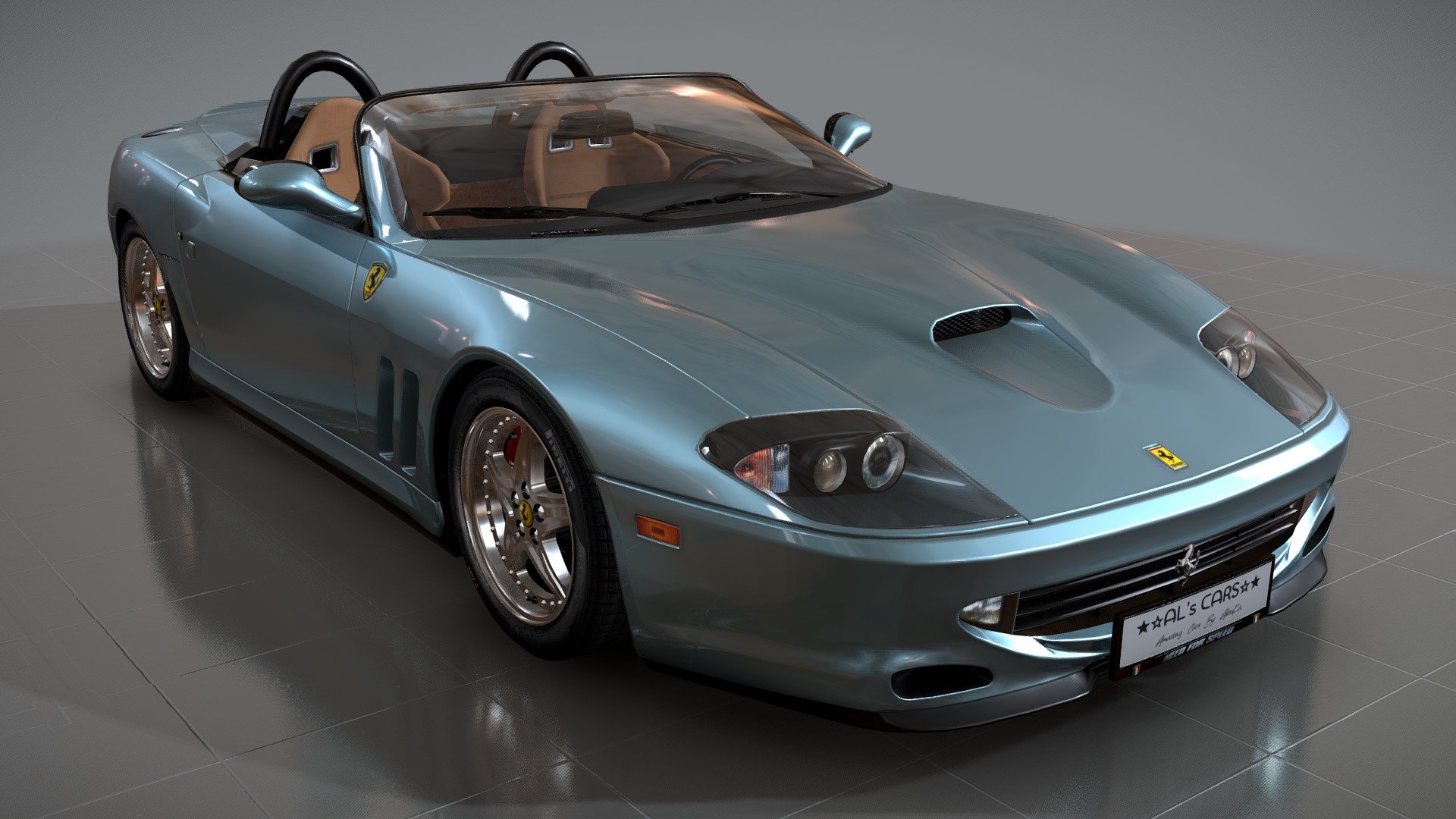 v2 Update


What's new -

Basic version in azzurro hyperion metallic

+license plates




3D badgings,logos,emblems

Side turn signals  (bumpers type)

Fasteners for license plates (front/rear bumper)

Qquality and realistic textures

Correct mirrors reflection

Side windows with ferrari logo

Front bumper geometry fix

Wheels,Brakelights,Exhaust,Fuel cap,Wipers,Mirrors

Special &ldquo;Pirelli P Zero