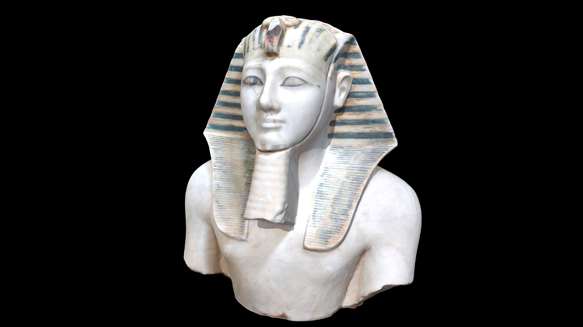 Upper portion of a limestone statue of Thutmose III from Deir el-Bahri displayed in the Cairo Museum. The torso of the statue without the face  was found in the early 20th century and now is in the collections of the Metropolitan Museum of Art in New York City.  The face was found during excavations at Deir el-Bahri by the Polish Expedition in the 1960s and is in the Cairo Museum collections.  Casts were made of each poriton of the statue and exchanged between the institutions.  Today the original face and cast of the torso can be seen in Cairo and the original torso and cast of the face can be seen in New York.



Created from 113 images (Canon EOS Rebel T7i) using Metashape 1.7.5.  Access to the back of the statue was difficult and repairs to the reconstructed mesh were made in Blender 2.92.

Photographed in Cairo November 2021 3d model