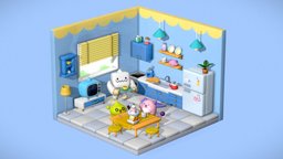 Yetis Kitchen room, cute, maplestory, isometric, blender