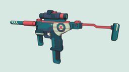 Sci-Fi Cartoon Uzi outline, celshading, weapon, cartoon, stylized, gun