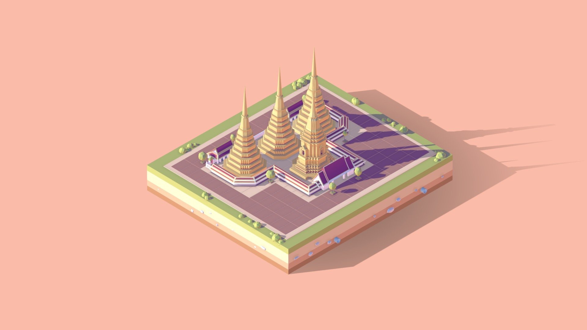 Cartoon Lowpoly Monument Valley Landmark 3d Model

Created on Cinema 4d R17 (Render Ready on native file)

26091 Polygons

3d Print Ready

Procedural textured

Game Ready, AR Ready, VR Ready

Include Monument, trees, landscape.
 - Cartoon Lowpoly Wat Pho Buddhist Temple - Buy Royalty Free 3D model by antonmoek 3d model