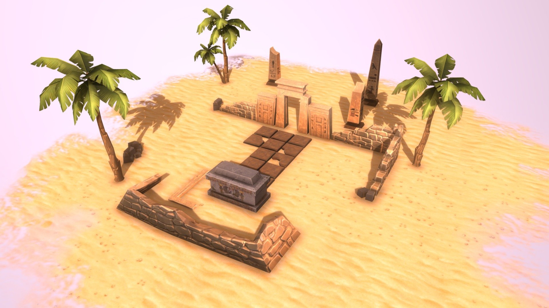 Elements for low poly Egypt location 3d model