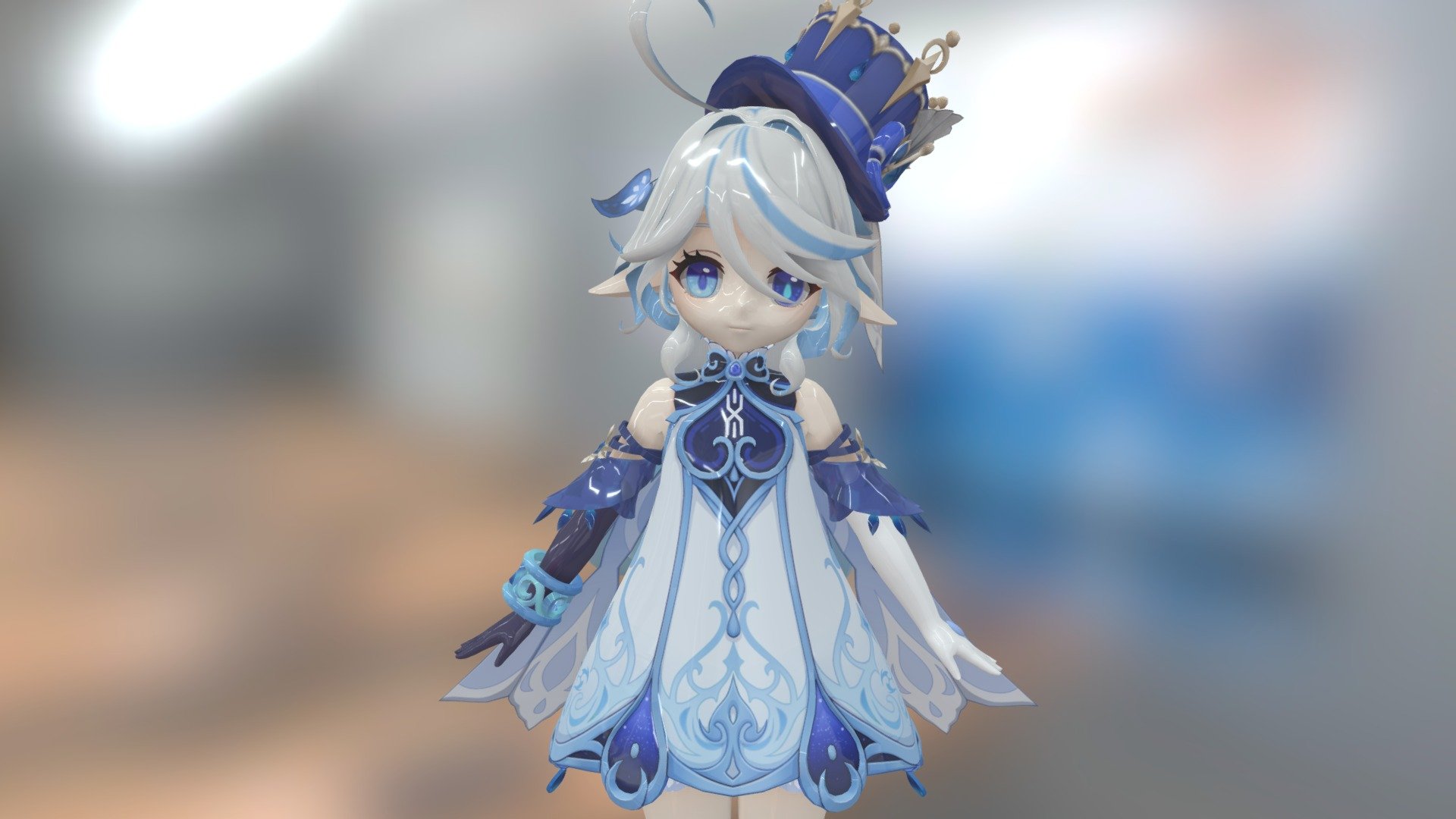 This character is ??? from game called Genshin impact.

Thanks for watch my modeling.

MMD Model: 雪银杍

CREDITS: X9_YT

Download Link: [https://sketchfab.com/3d-models/genshin-impact-furina-fan-made-8c8fcfcc01ad430bb0f771a25fd5ea66] - Genshin impact - ??? - 3D model by X9_YT 3d model