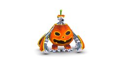 lowpoly 3d model cartoon pumpkin robot mouth, toon, orange, kid, pet, terminator, machinegun, brown, designer, scales, yellow, smile, joints, cub, hairy, cartton, constructor, hinges, avg, amusing, character, cartoon, 3d, lowpoly, model, gun, pumpkin, robot, funny, hand, pivots