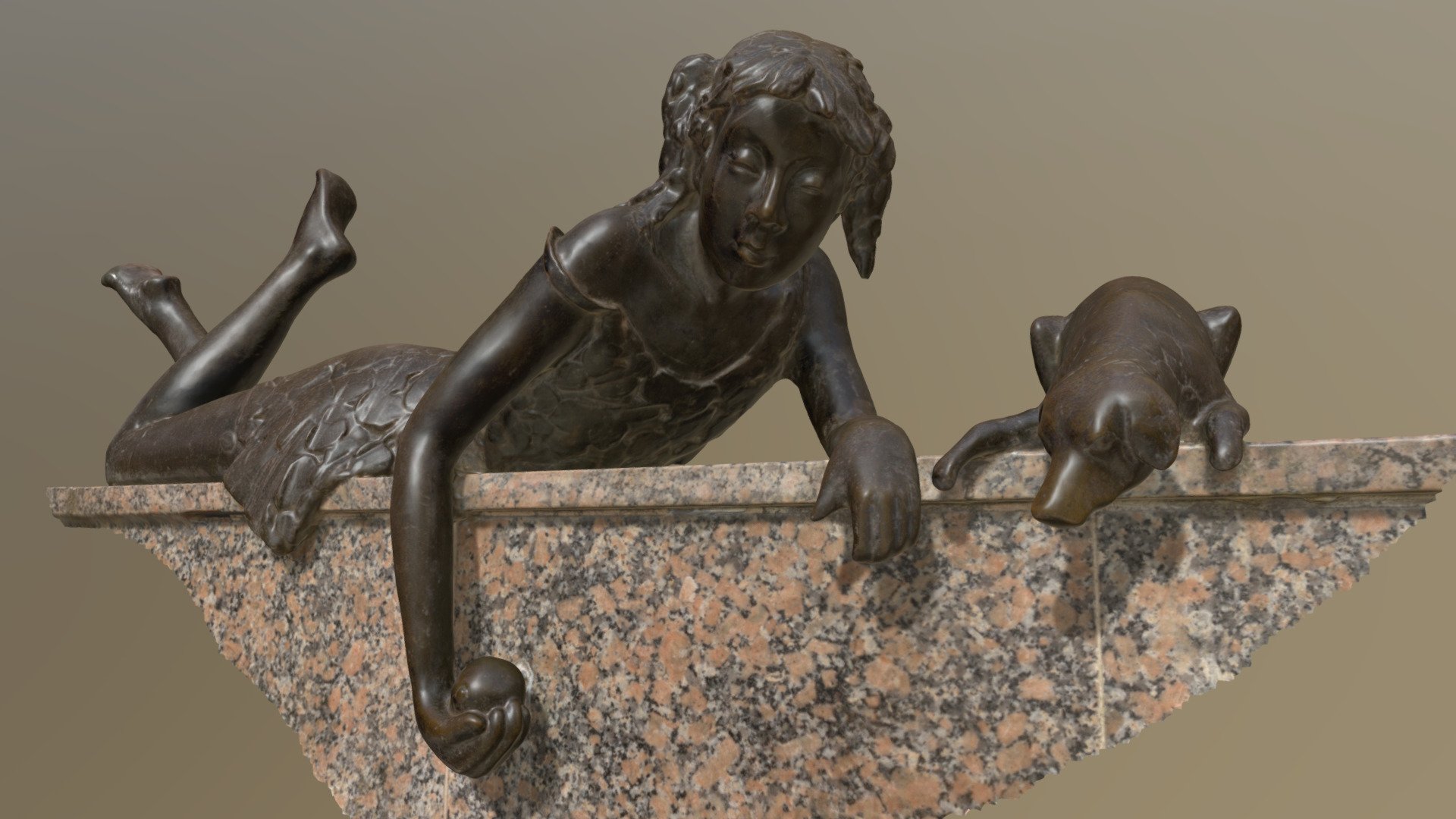 Het kunstwerk staat in het Stadshart van Zoetermeer.

Het kunstwerk stelt een liggend meisje voor, dat samen met haar hondje aan het spelen is. Ze liggen, los van elkaar, op het natuurstenen muurtje dat de trap naar het niveau onder de Driekant afschermt. Het beeld lijkt een momentopname van het echte leven. De pose waarin mens en dier zijn afgebeeld, geeft een blik op een willekeurig moment in het luchtige spel. Het beeld is gemaakt van zeer donker gepatineerd brons 3d model