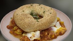 Bagel Breakfast potato, breakfast, eggs, tomato, bagel, foodscan, sausages, middleeastern, foodscan3d